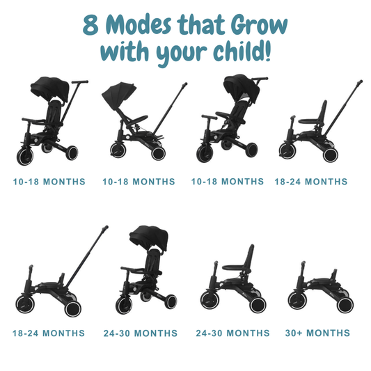 Foryourlittleone Xplor 6 in 1 Foldable Trike - Jet Black (10m-5y)