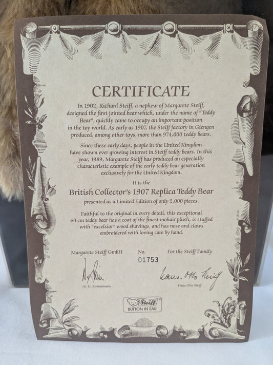 Steiff 1907 British Collectors Replica Teddy Bear Limited Edition
