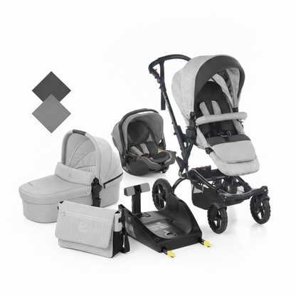 Jané Crosswalk-R All-Terrain Travel System with Carrycot & Koos iSize R1, Tech Mouse / Black Grey