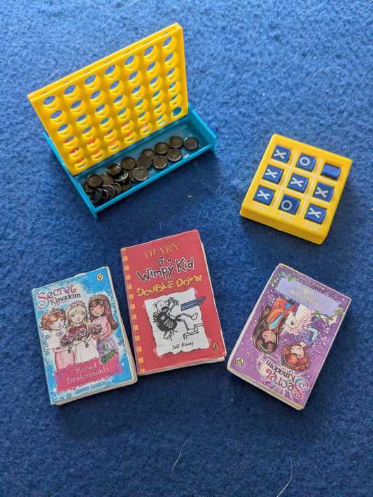 Mini Doll Books & 2 Mini Games (2x Secret Kingdom, 1x Diary of a Wimpy Kid)