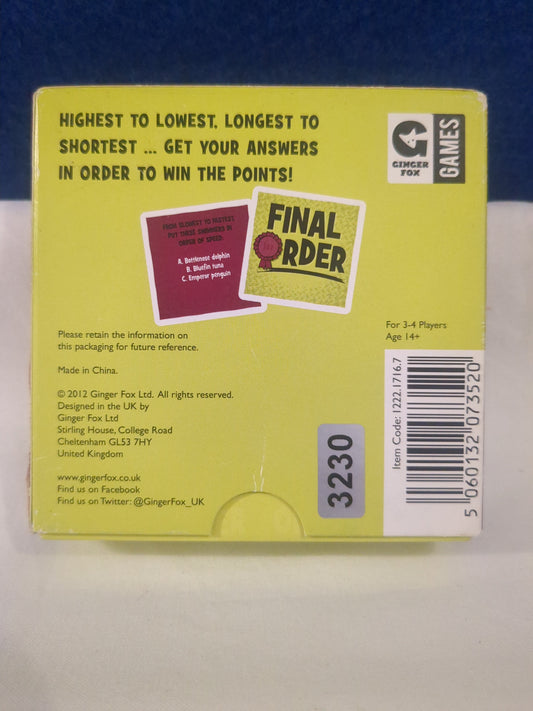Jeu de cartes Final Order