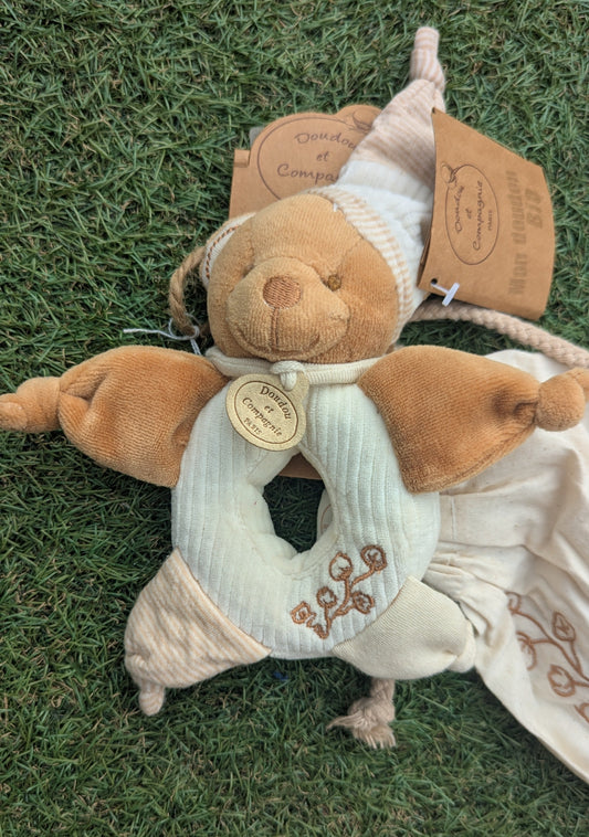 Mon DouDou Plush Organic Bear Rattle & Sack