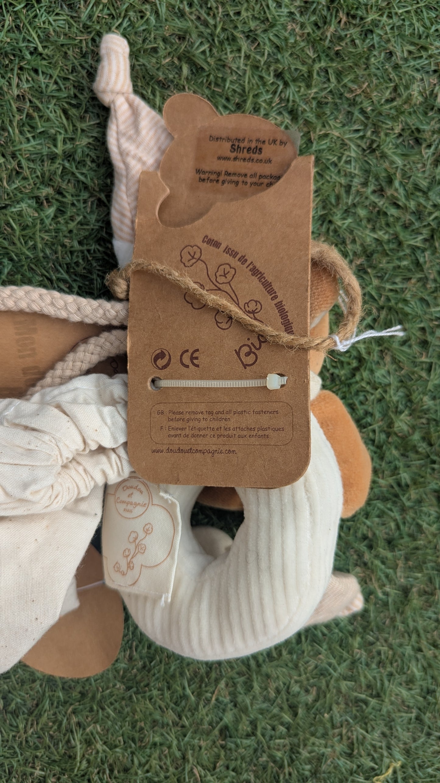 Mon DouDou Plush Organic Bear Rattle & Sack