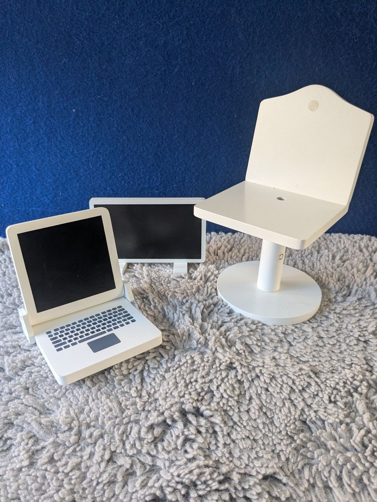 Wooden Doll Laptop, TV & Swivel Chair (for 18" Dolls - Our Generation Compatible)