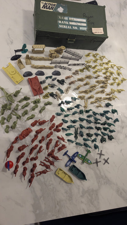 Plastic Box of Action Men Figures, Accessories and Vehicles