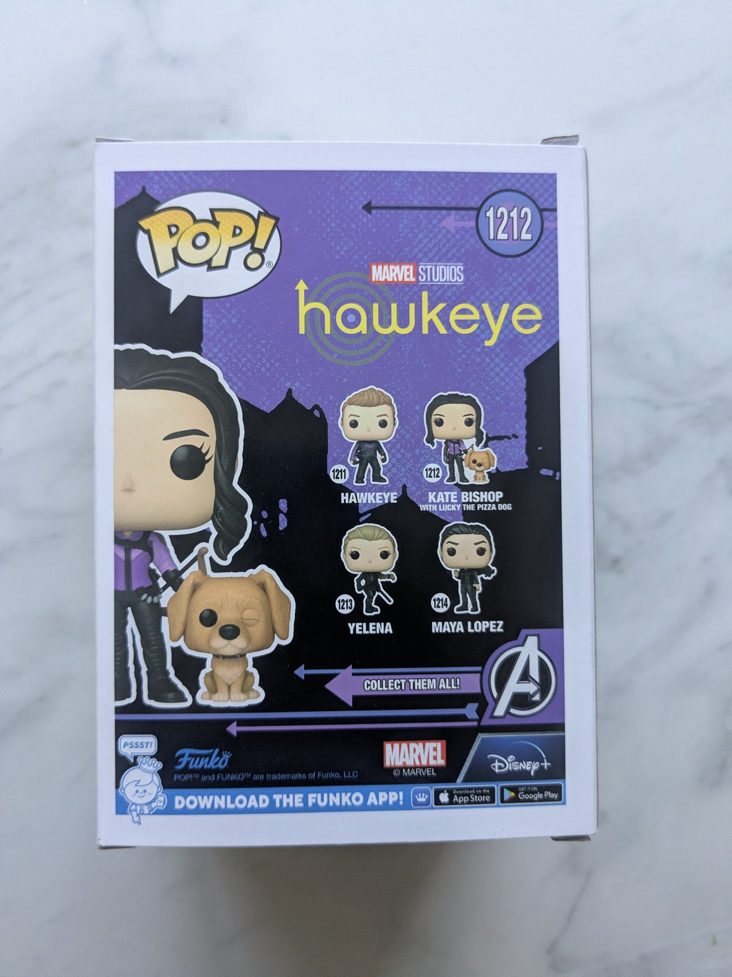 Funko Pops! 1212 Marvel Hawk Eye: Kate Bishop with the Lucky Pizza Dog