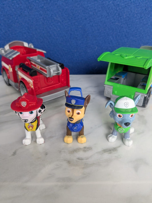 Paw Patrol Bundle - Marshall, Chase & Rocky with 2 Vehicles