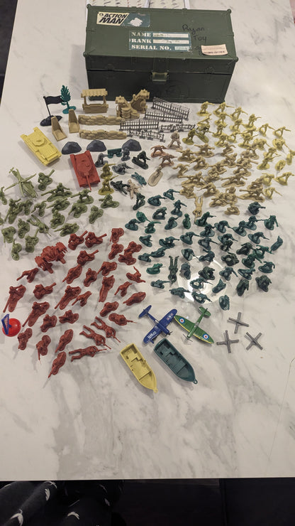 Plastic Box of Action Men Figures, Accessories and Vehicles