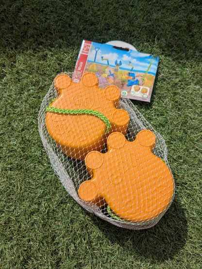 E4013AE Cat Walk Paw Print Stilts - Orange & Green